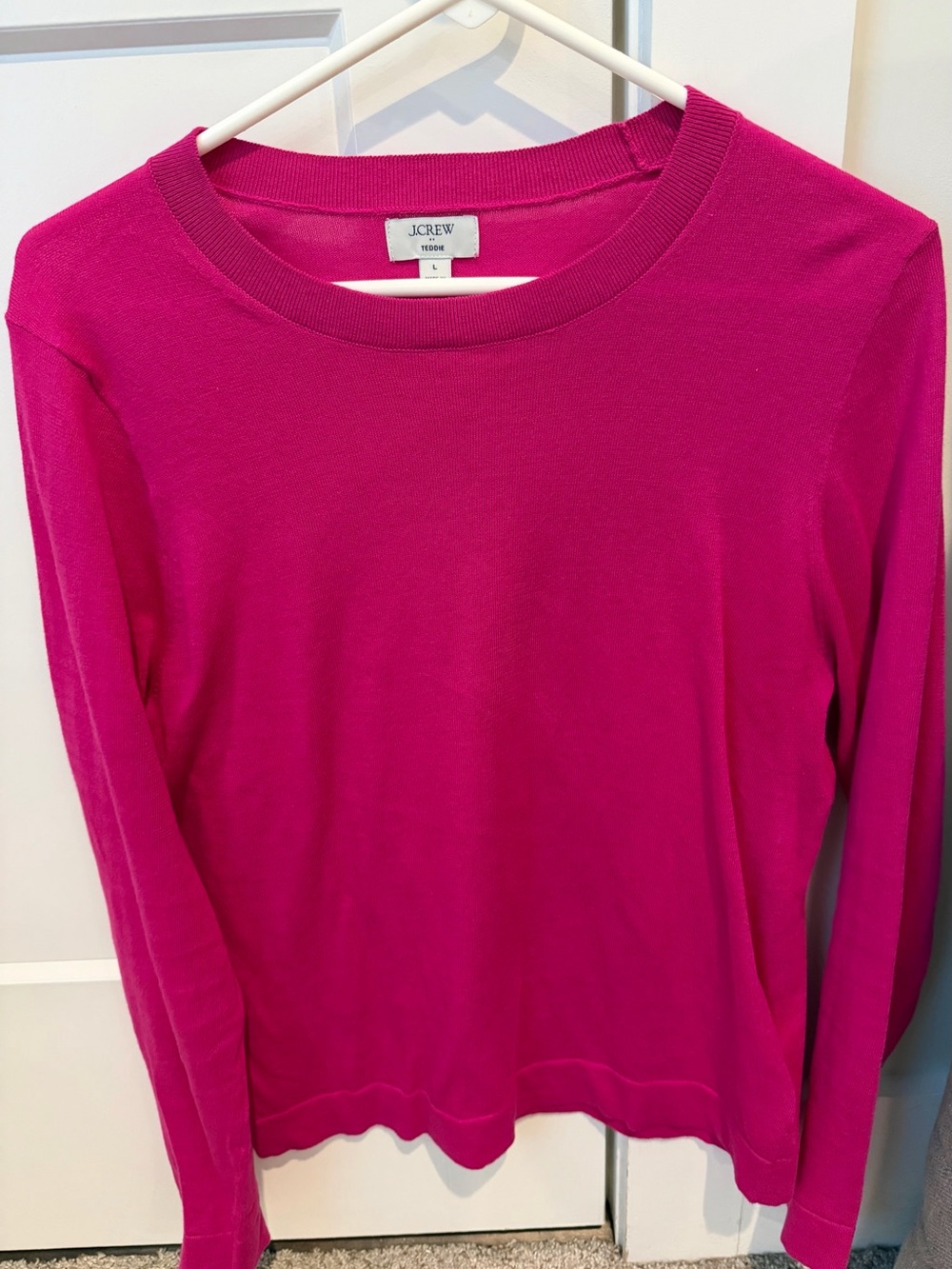 J. Crew Factory Women's Crewneck Long-Sleeve Teddie Sweater in Bright Fuchsia